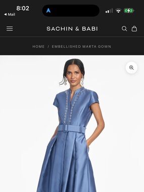 Sachin + Babi Satin Embellished Gown in Periwinkle